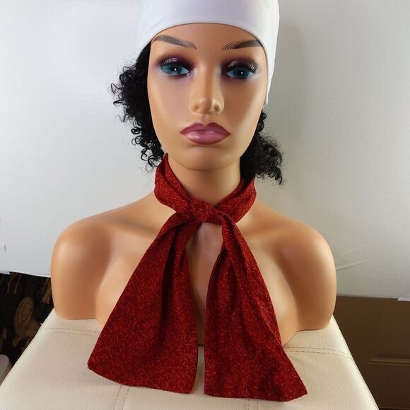 Dark red printed elastic drawstring waist skirt with lace hem & matching scarf - Picture 13 of 16